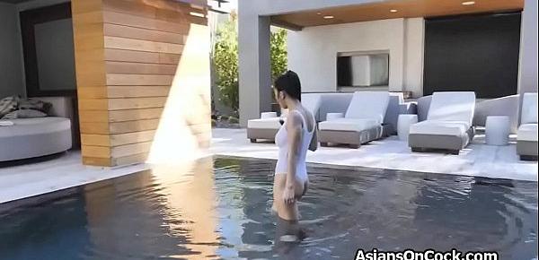  Curvy Asian teen fucked under outdoor shower